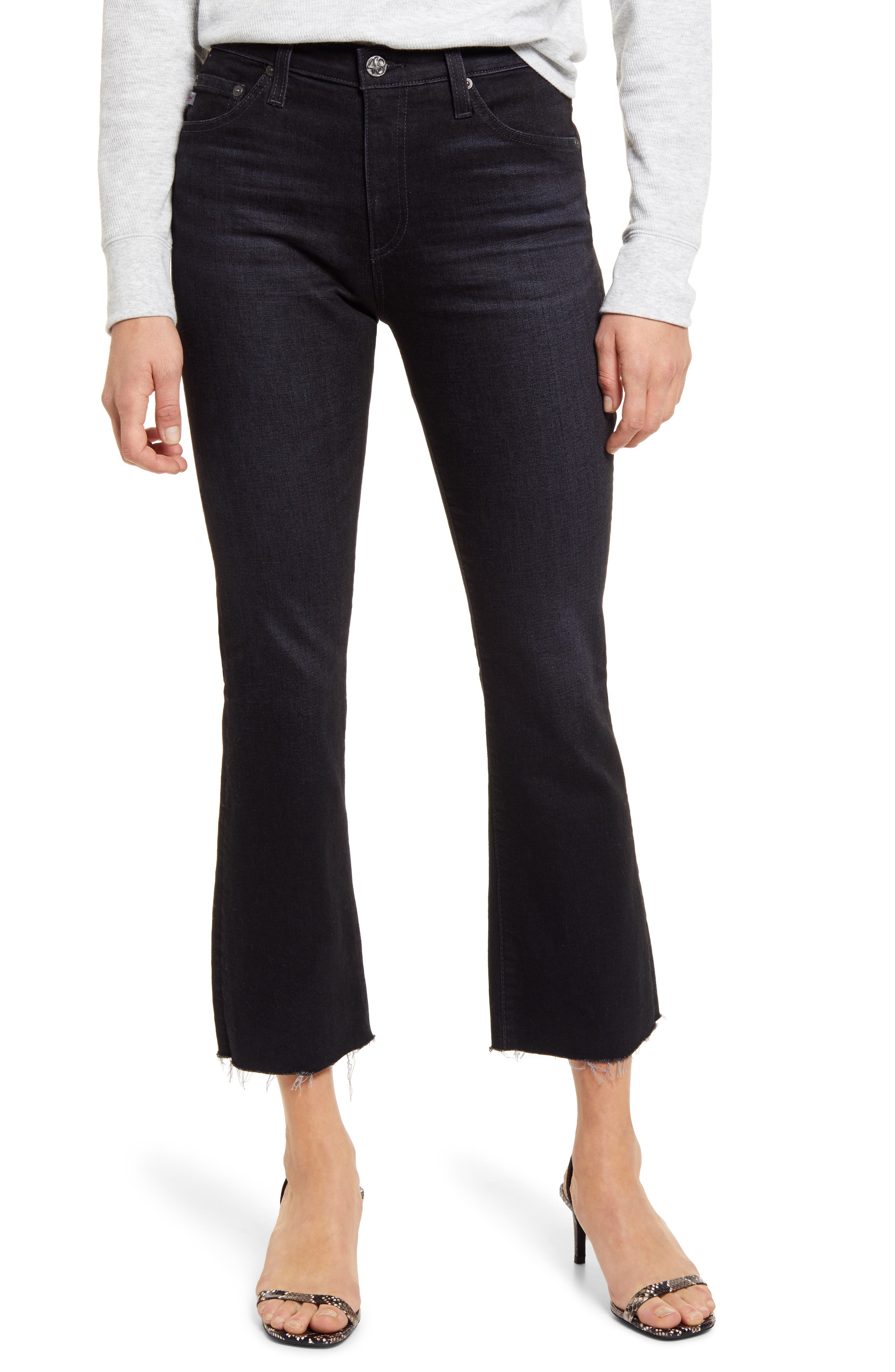 Ag Jodi Mid Rise Raw Hem Crop Flare Jeans In Black