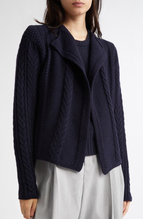 Johnstons Of Elgin Aran Waterfall Collar Cashmere Cable Stitch Cardigan In Dark Navy