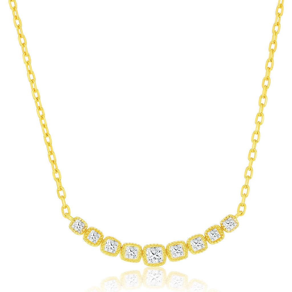 Simona Square Cubic Zirconia Curved Bar Frontal Necklace In Gold