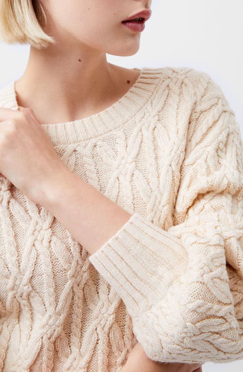 Shop French Connection Layon Jini Cable Crewneck Sweater In Classic Cream