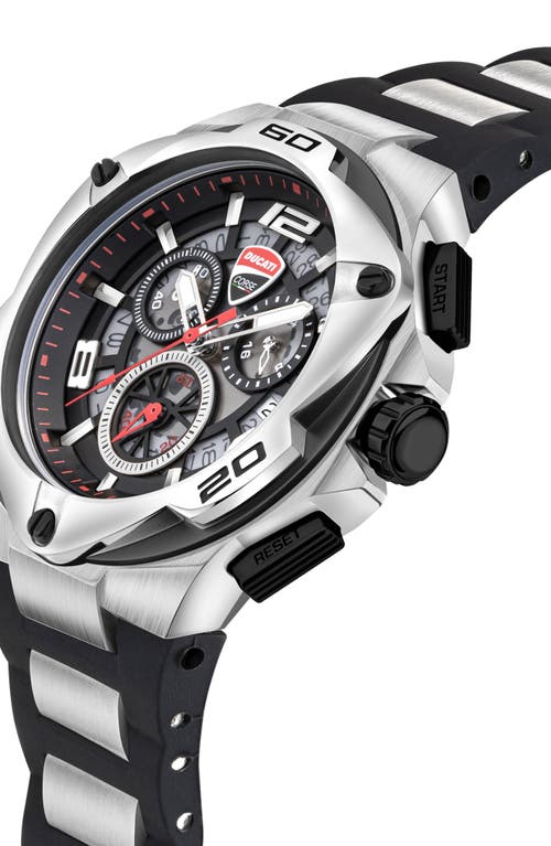 Ducati Corse Motore Chronograph Silicone Strap Watch, 49mm In Black/silver