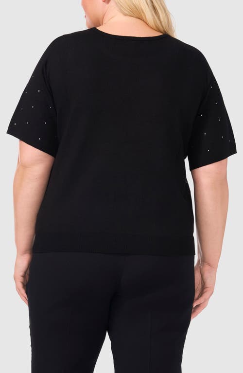 Shop Halogenr Halogen(r) Embellished Short Sleeve Sweater In Rich Black