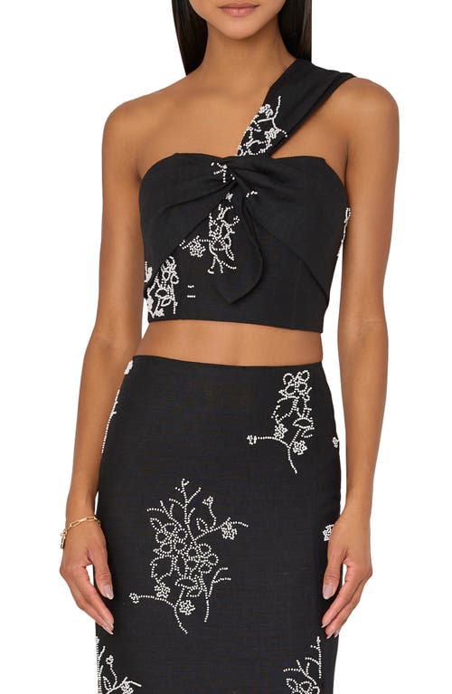 Milly Beaded Embroidery One-Shoulder Crop Top Black at Nordstrom,