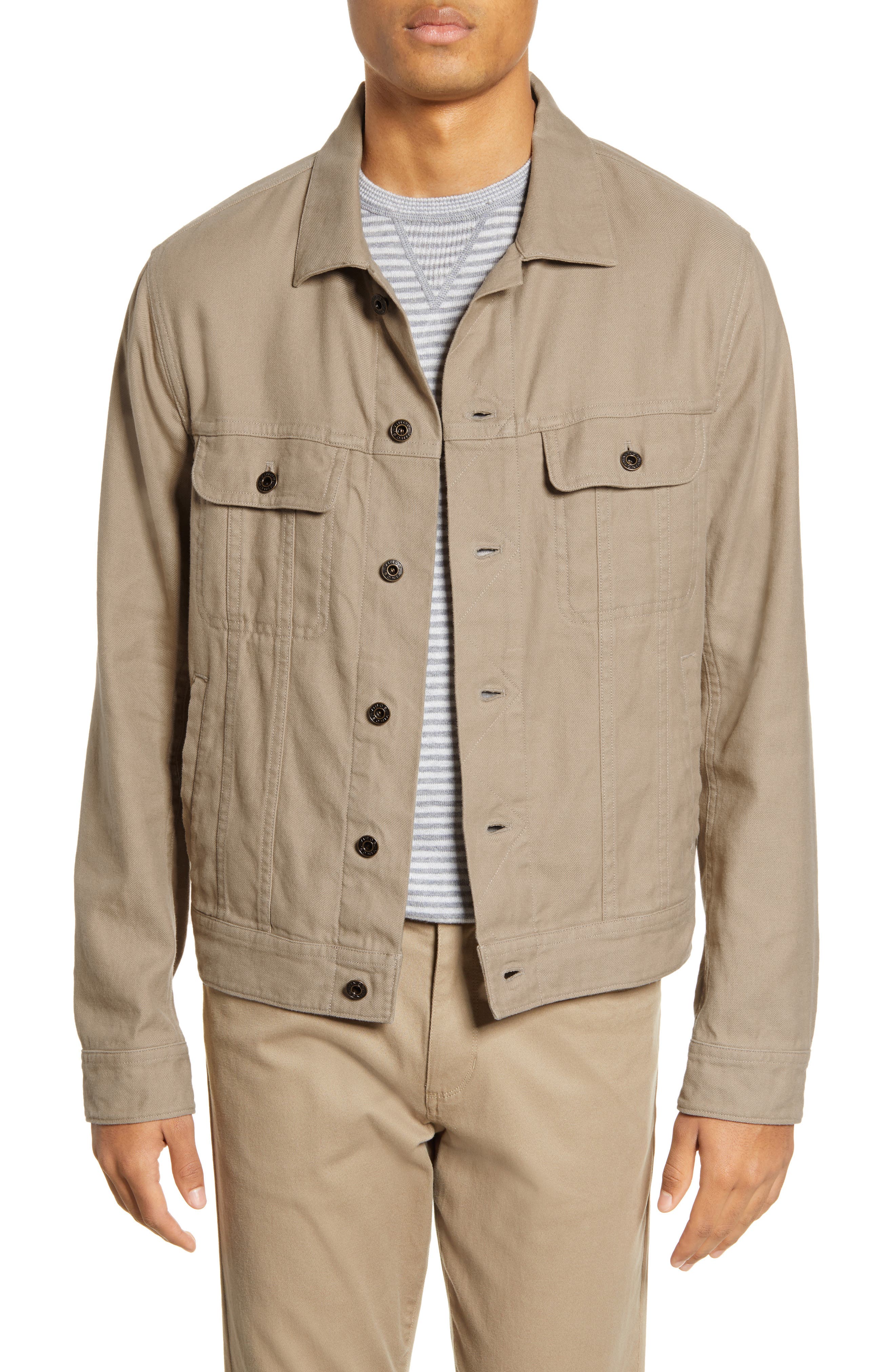 Slim Fit Linen \u0026 Cotton Trucker Jacket 