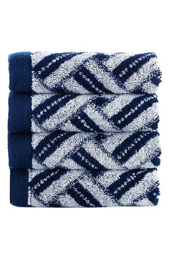 Shop Brooks Brothers Crisscross Stripe 4-pack Turkish Cotton Hand Towels In Navy