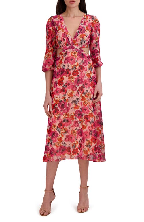 Shop Julia Jordan Floral Cutout Midi Dress In Pink Multi