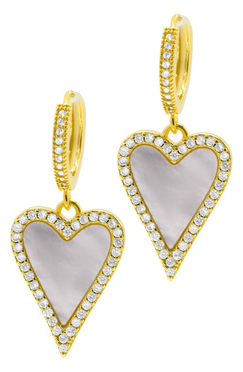 Shop Adornia Crystal & Mother Of Pearl Heart Drop Earrings In Gold/white