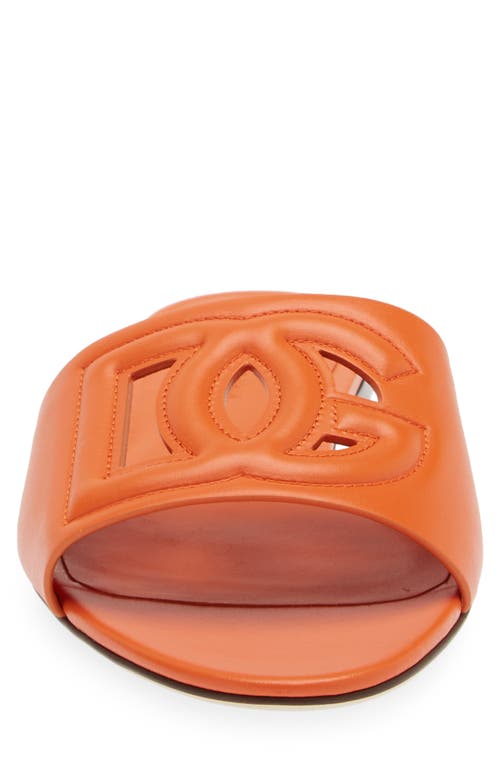 Dolce & Gabbana Slide Sandals In Orange Leather With Logo In Orange