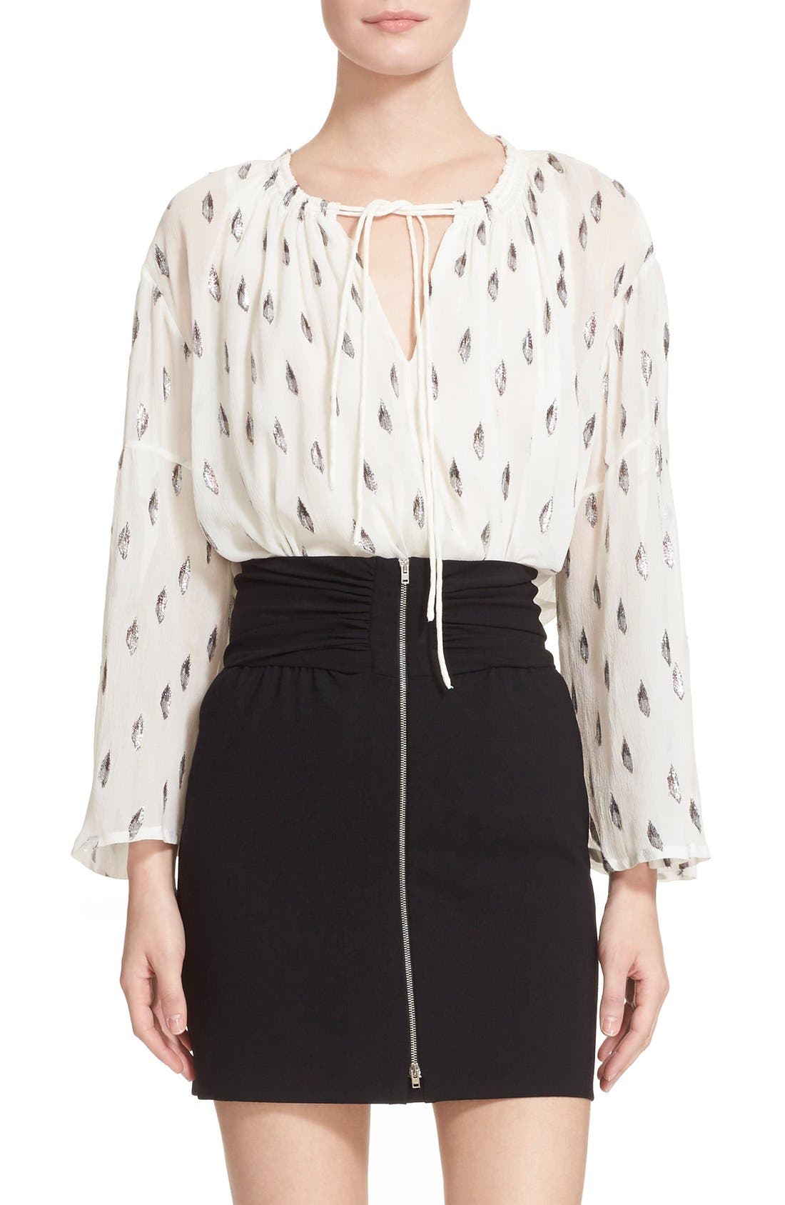 IRO Metallic Embroidered Silk Peasant Blouse Nordstrom