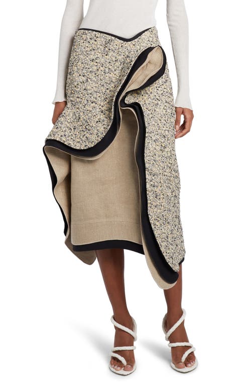 Bottega Veneta Terrazzo Asymmetric Ruffle Bouclé Midi Skirt In White