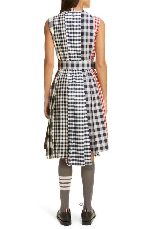 Shop Thom Browne Mixed Gingham Midi Dress In Navy