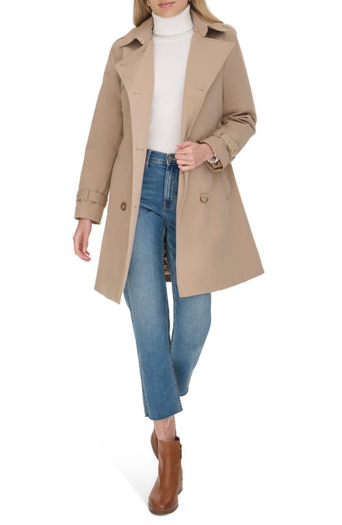 Shop Cole Haan Signature Classic Double Breasted Hooded Trench Coat In Sand