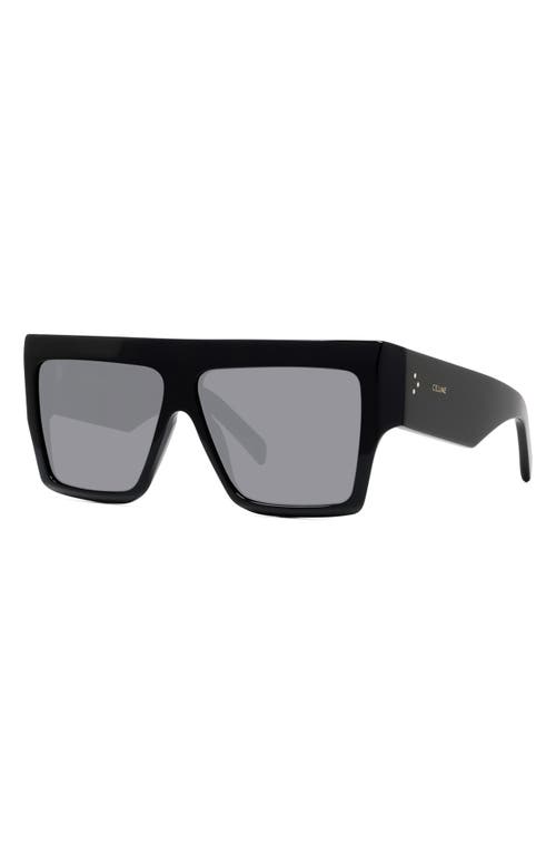 Shop Celine 60mm Flat Top Sunglasses In Black/smoke