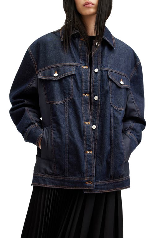 Allsaints Dillan Oversized Denim Bomber Jacket In Navy Blue
