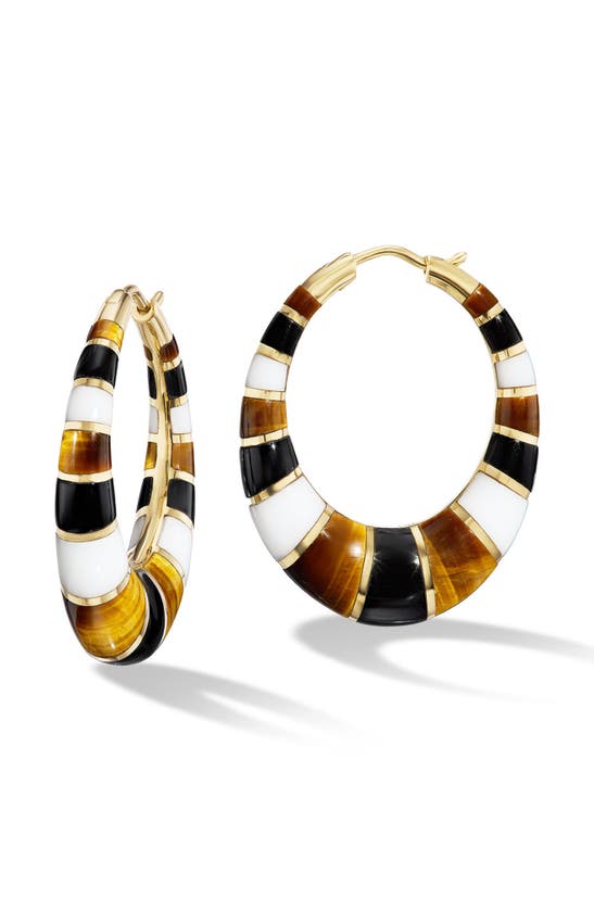 Shop Orly Marcel Chunky Inlay Hoop Earrings In Black/ Yellow Gold Multi