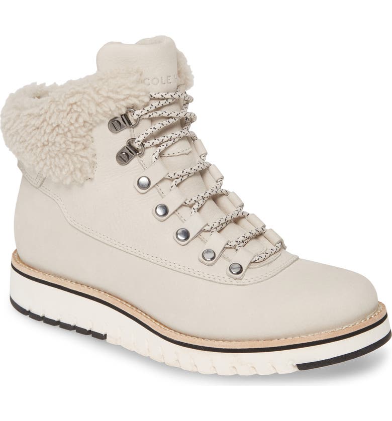 COLE HAAN GrandExpløre Genuine Shearling Trim Waterproof Hiker Boot, Main, color, PUMICE STONE NUBUCK