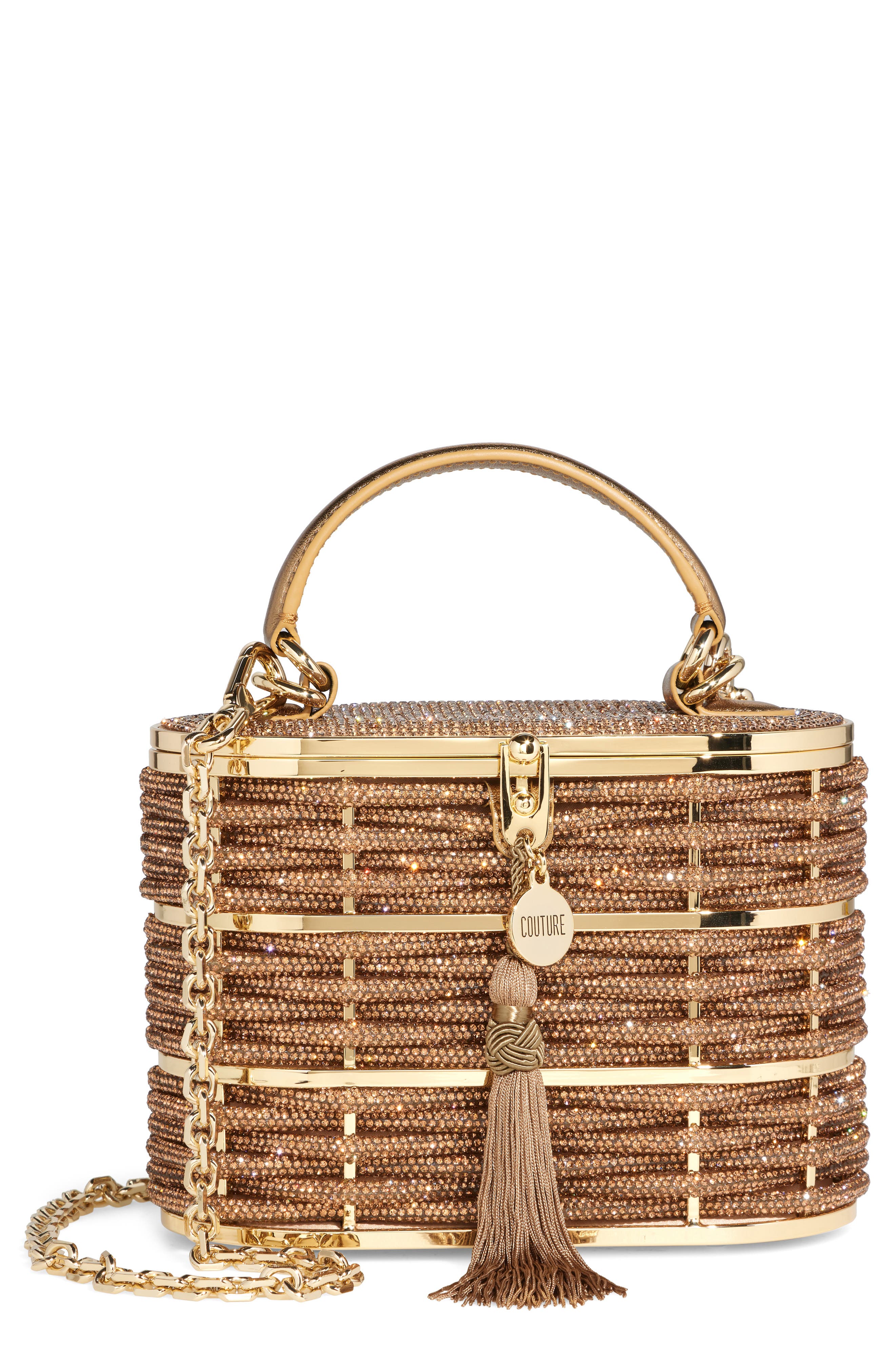 Judith Leiber Willow Embellished Top Handle Bag in Champagne Smoked Topaz 