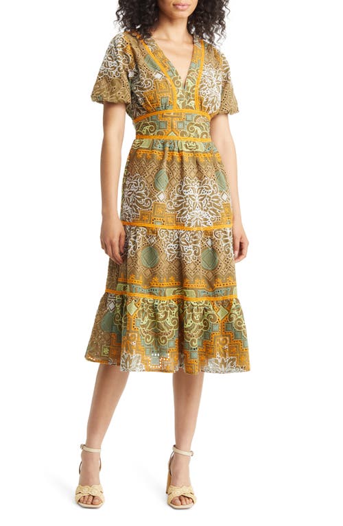 Kena Broderie Anglaise Tiered Cotton Dress in Olive