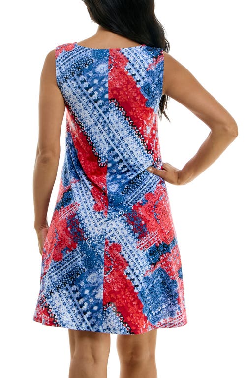 Shop Nina Leonard Scoop Neck Sleeveless Dress In Blue/red Multi