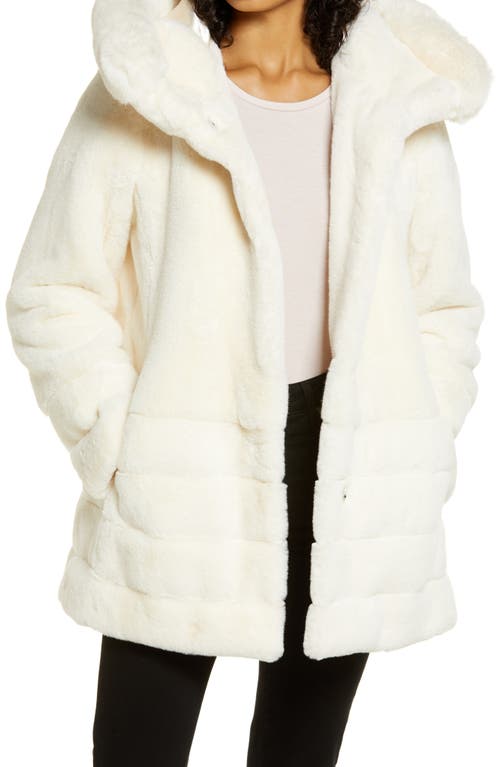 Hooded Faux Fur Coat in Cream