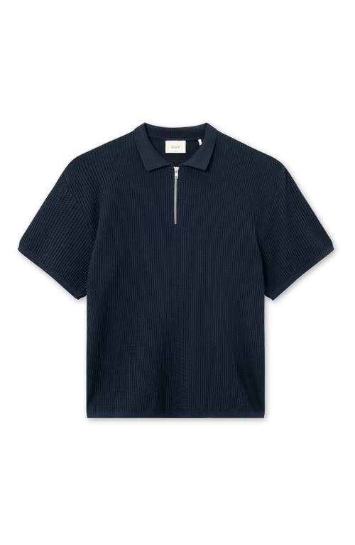 Forét Foret Moment Half Zip Organic Cotton Polo Sweater In Blue