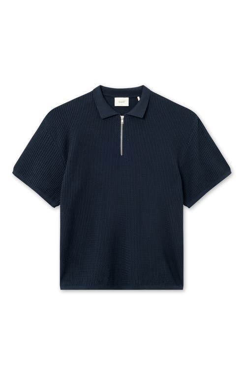 Shop Forét Foret Moment Half Zip Organic Cotton Polo Sweater In Navy