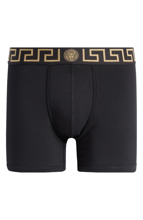 Versace Medusa Greek Key Waistband Boxer Shorts In Black Gold Greek Key