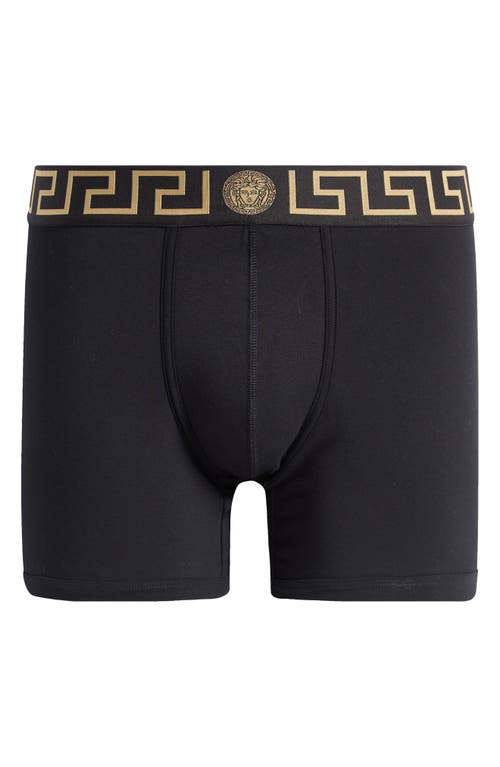 Shop Versace Greek Key Jersey Boxer Briefs In Black Gold Greek Key