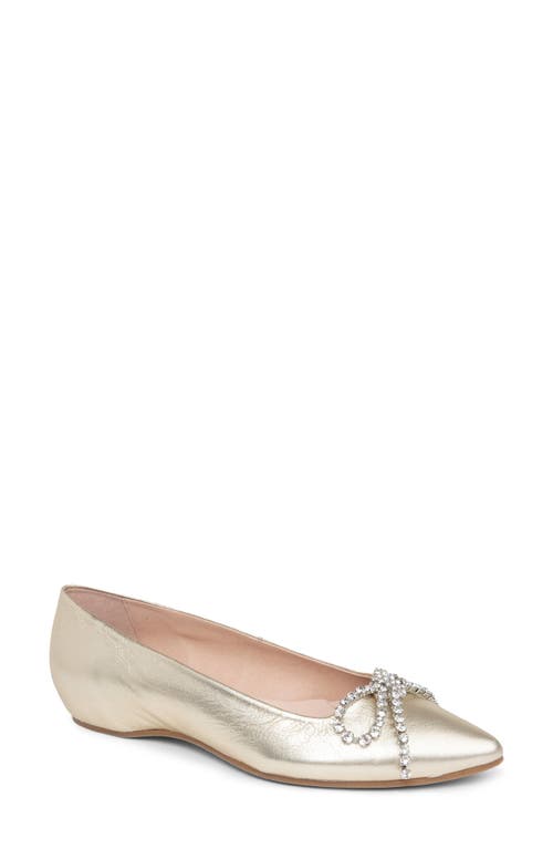 Patricia Green Bella Crystal Bow Pointed Toe Flat In Gold Leather