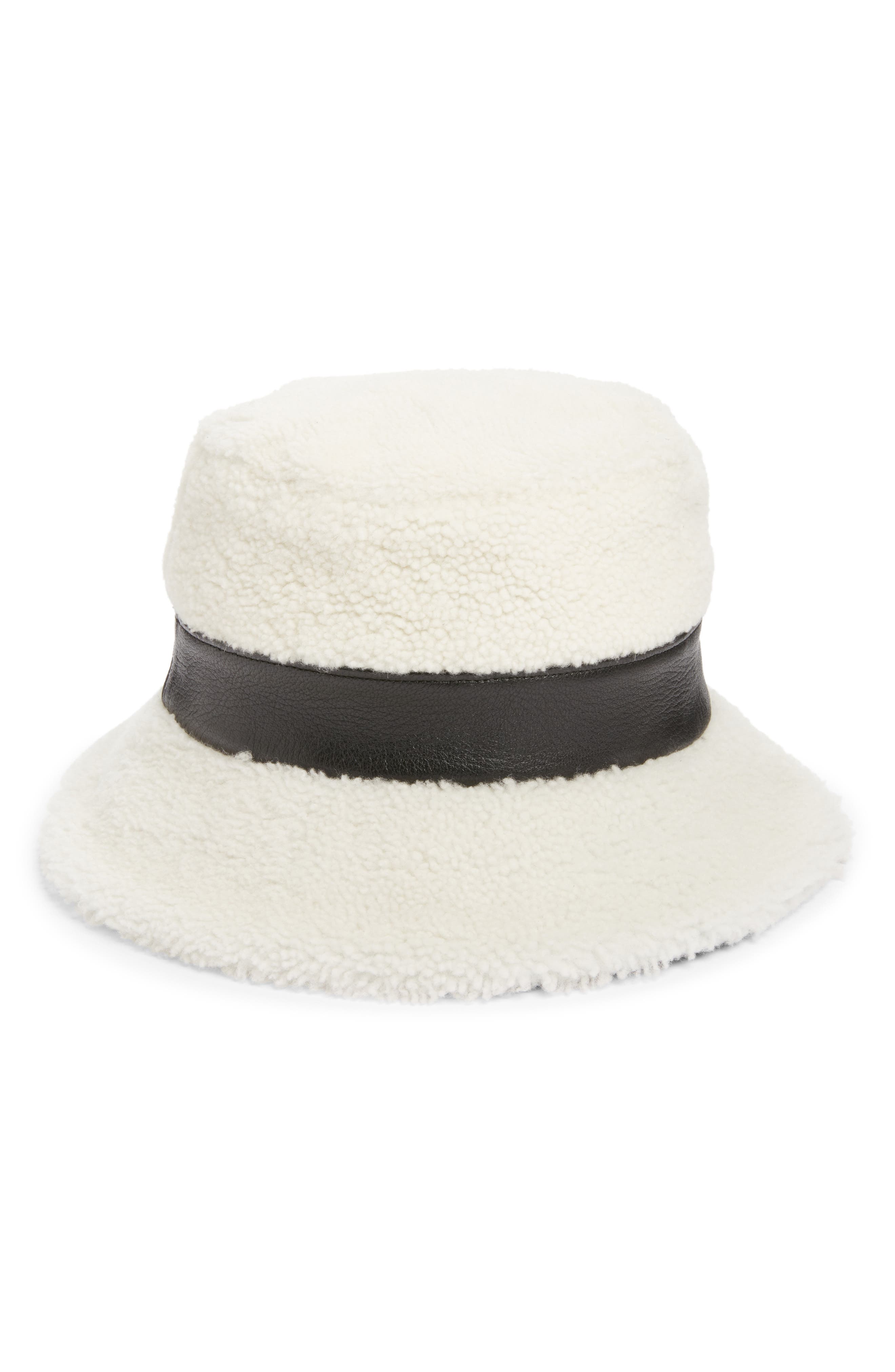Gigi Burris Millinery Molly Genuine Shearling Bucket Hat in Ivory 