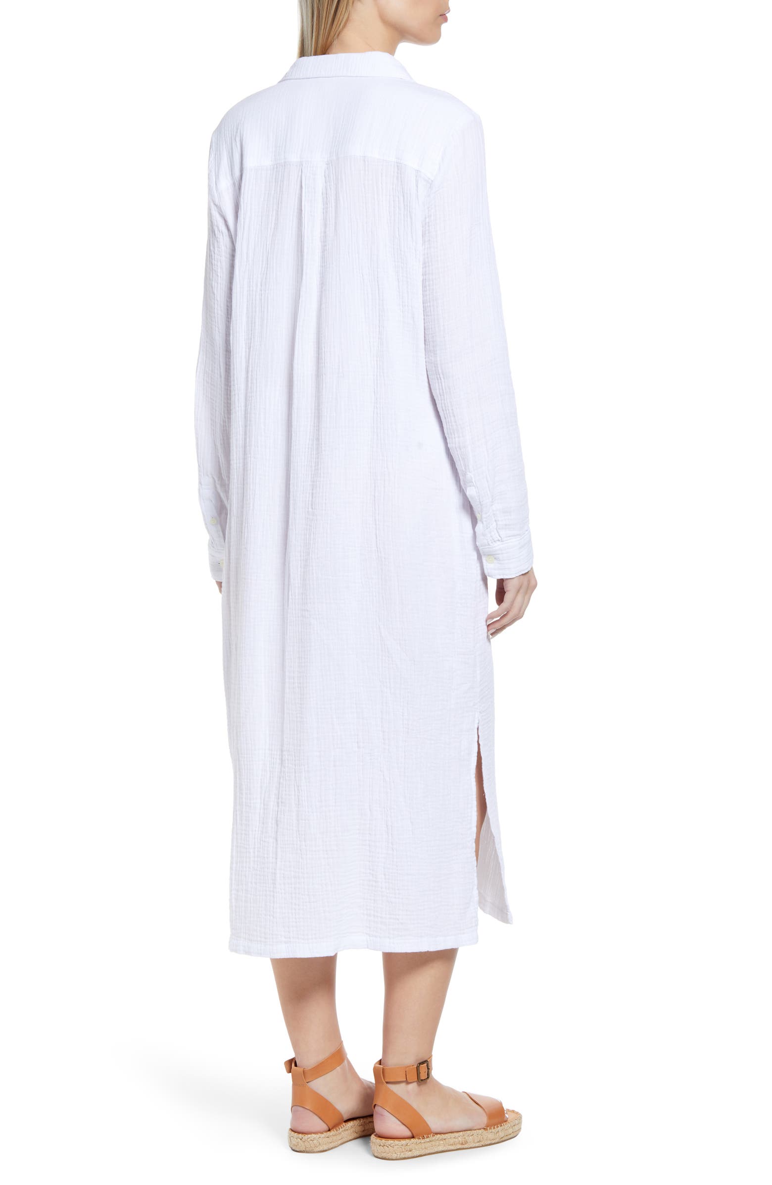 Caslon® Cotton Gauze Long Sleeve Midi Shirtdress | Nordstrom