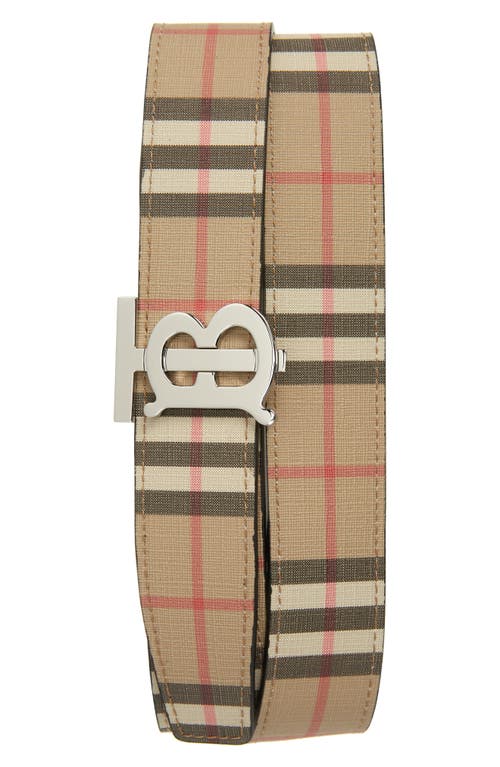 Burberry TB Monogram Motif Canvas and Leather Belt In Natural Size S $490