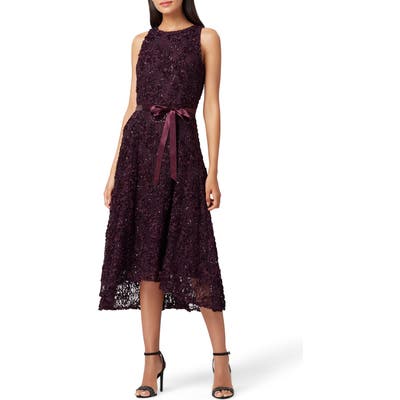 Tahari Embellished Soutache Fit & Flare Dress, Purple