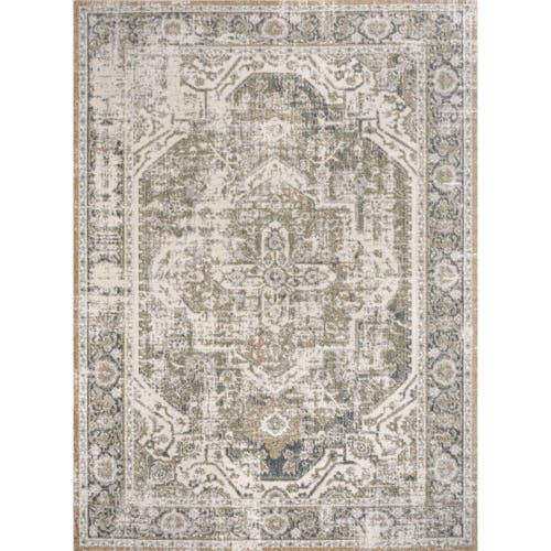 Jonathan Y Keesha Bold Distressed Medallion Low-pile Machine-washable Area Rug In Green/cream