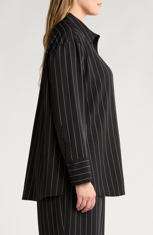 Shop Nordstrom Button-up Shirt In Black Penelope Pinstripe