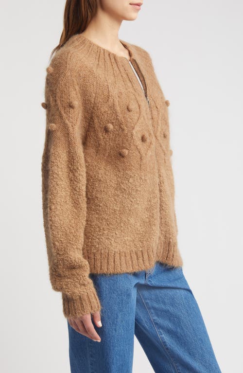 Frame Popcorn Zip Cardigan In Mink