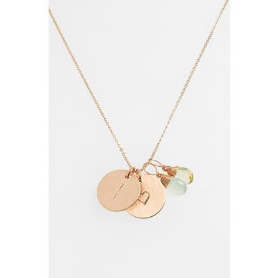 Nashelle Aqua Chalcedony, Lemon Quartz, Initial & Heart 14K-Gold Fill Disc Necklace
