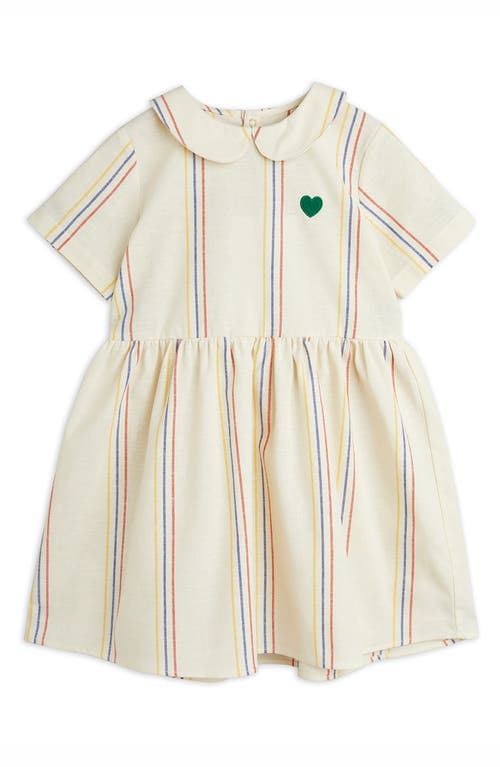 Mini Rodini Kids' Stripe Organic Cotton & Linen Dress Off White at Nordstrom,