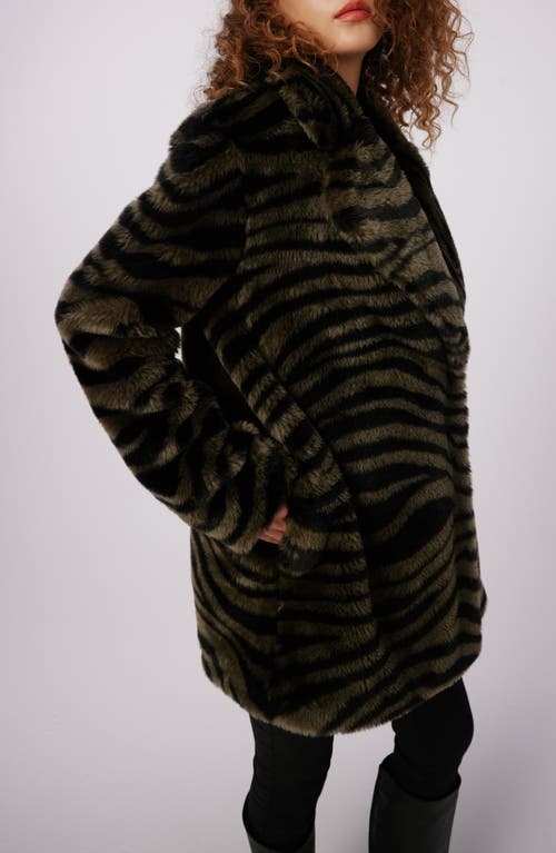 Shop Diane Von Furstenberg Tanesha Faux Fur Coat In Zebra Olive