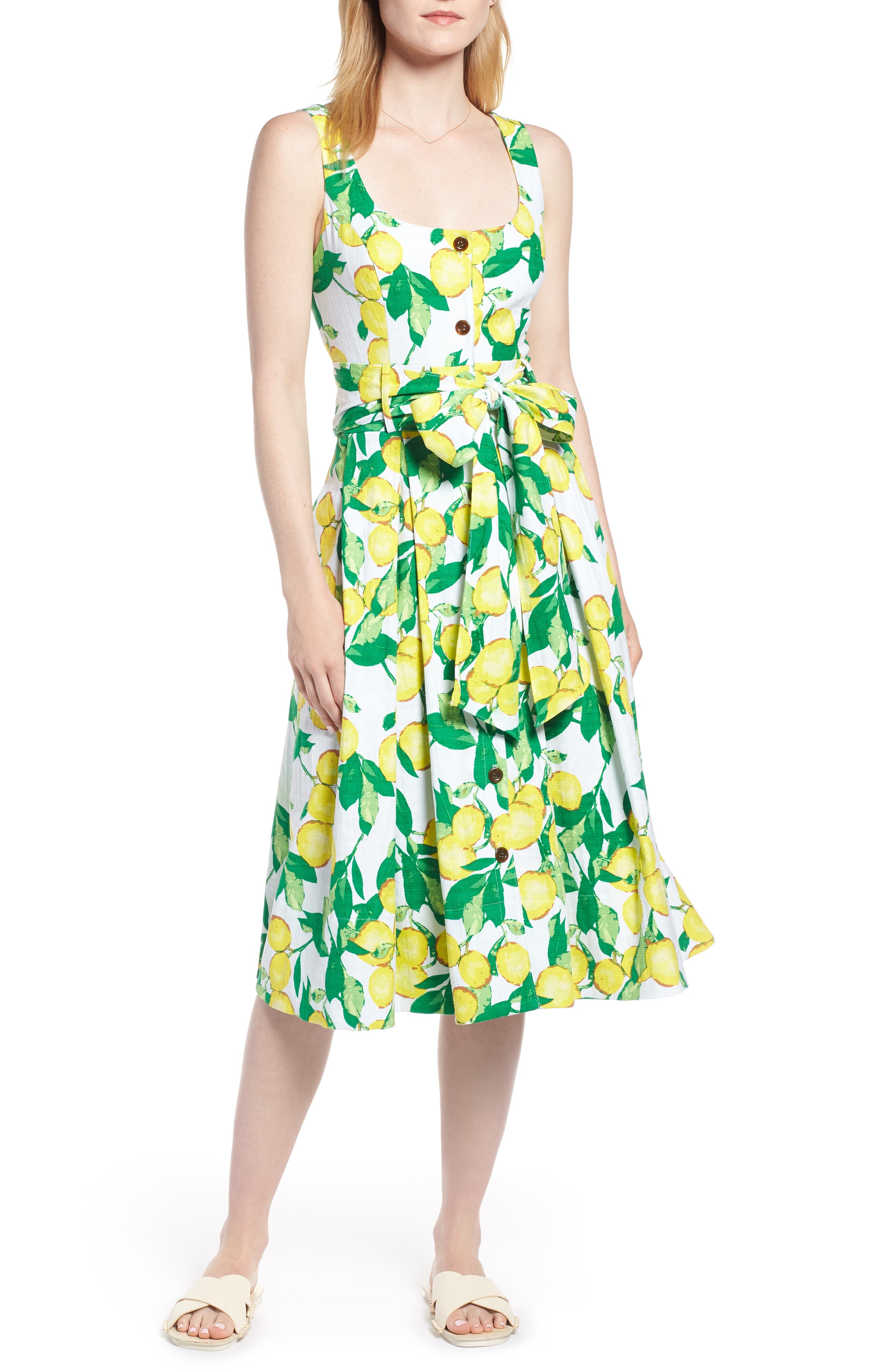 1901 Button Front Lemon Print Dress Nordstrom