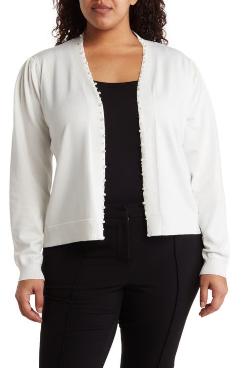 Panther Pearly Beaded Open Front Cardigan (Plus)
