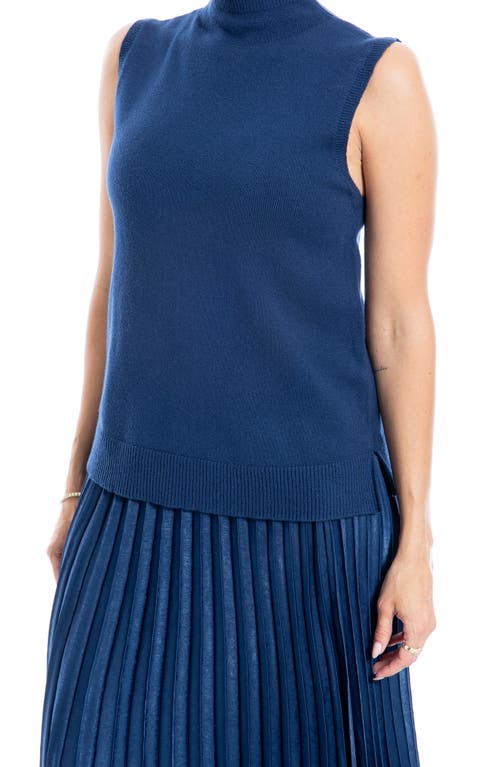 Max Studio Mock Neck Sleeveless Sweater & Pleated Skirt Set In Sapphire