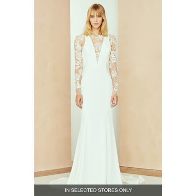 Nouvelle Amsale Ash Lace V-Neck Dress, Size - Ivory