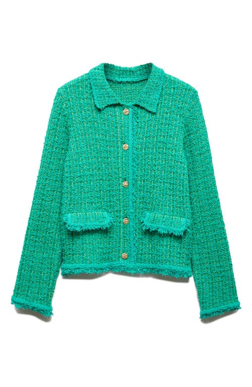 Mango Pocket Tweed Cardigan Pastel Green In Green