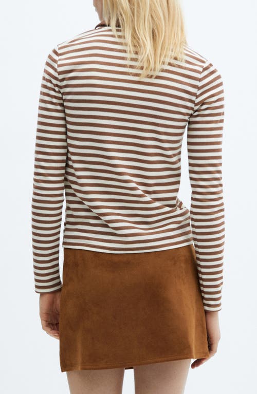 Shop Mango Stripe Long Sleeve Polo In Brown