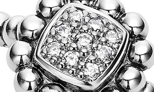 Lagos Sterling Silver Caviar Spark Diamond Square Ring In Silver/diamond