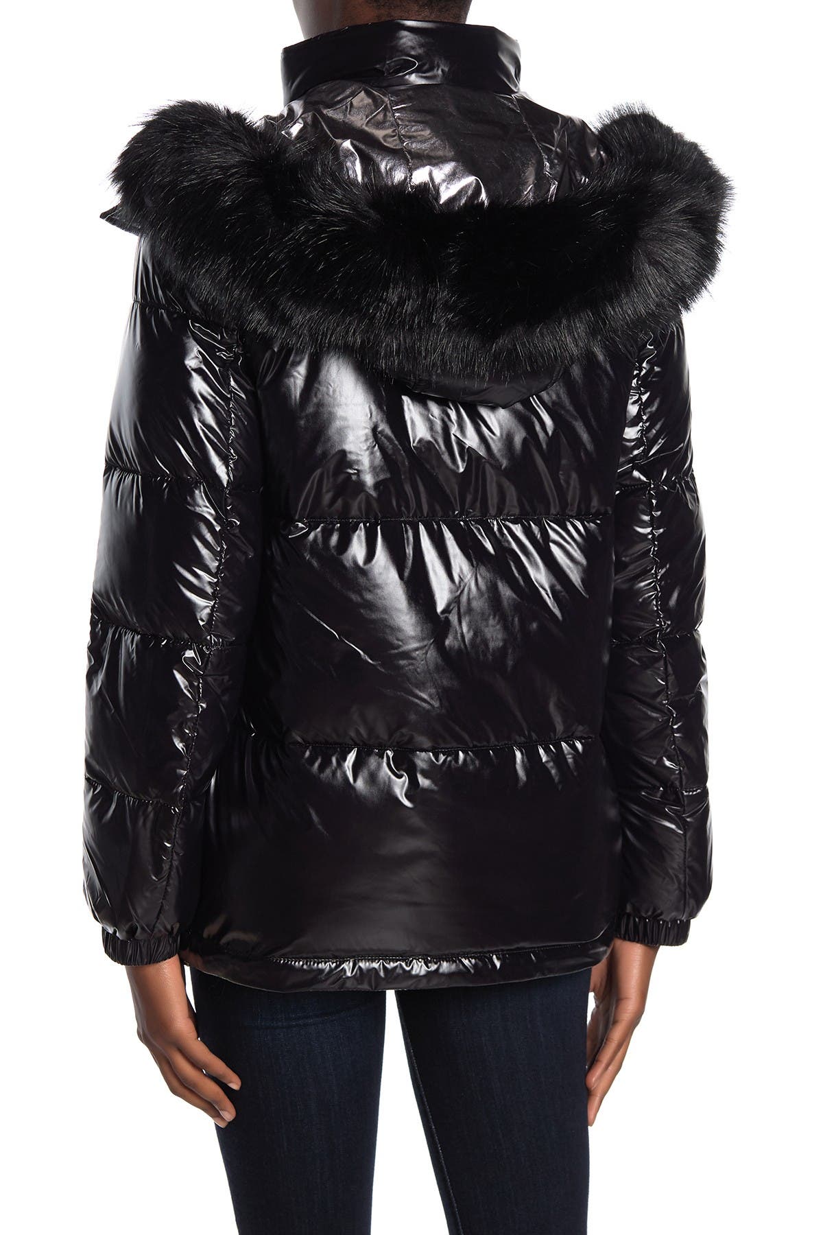 high shine faux fur coat