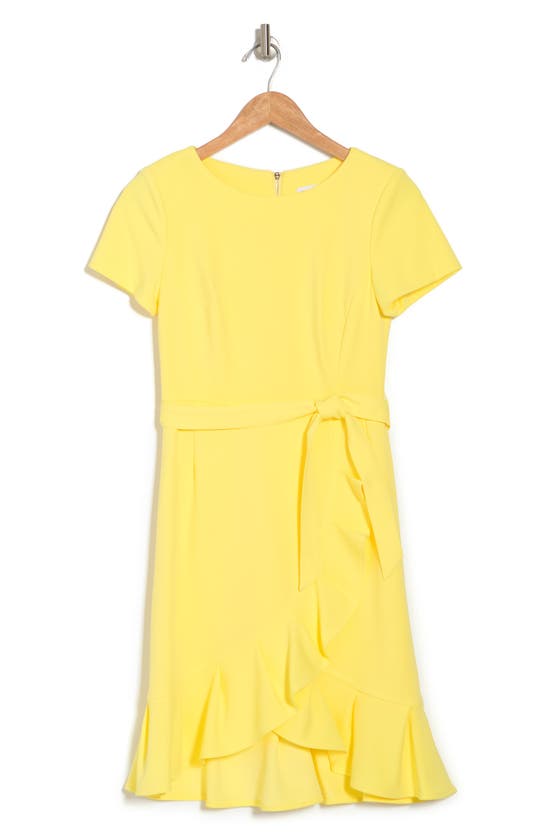 CALVIN KLEIN SHORT SLEEVE RUFFLE HEM DRESS