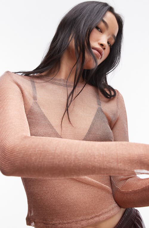 Shop Topshop Metallic Sheer Long Sleeve Top In Light Pink