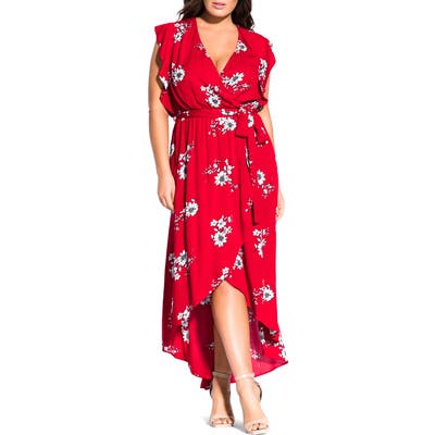 Plus Size City Chic Floral Print Wrap Maxi Dress, Red